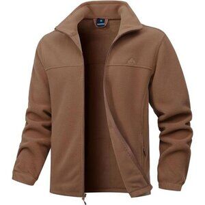Men's Soft Polar Fleece Jacket with Pockets Lightweight Outdoor Brown